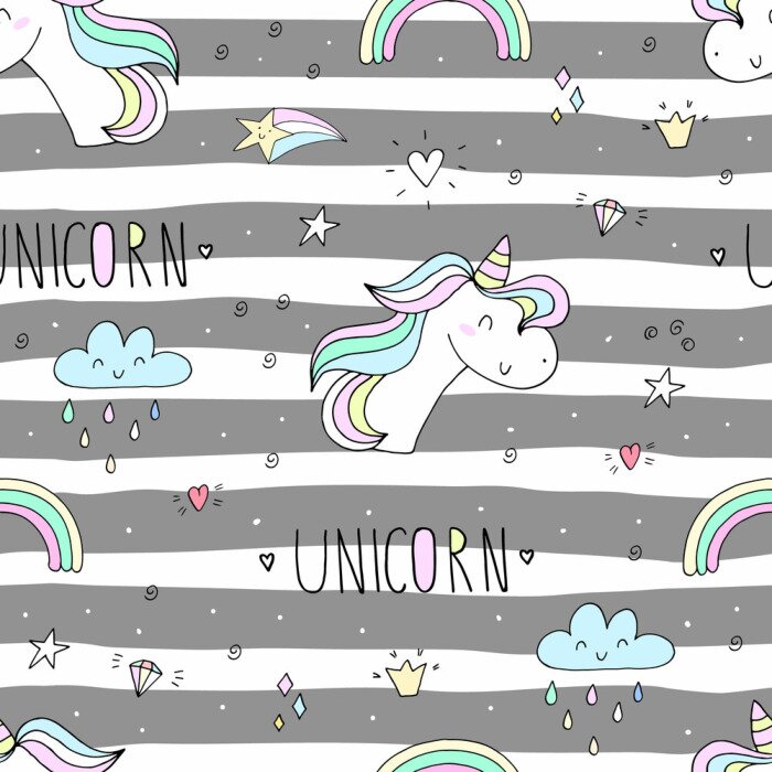 Fototapete Streifenmuster mit Einhörnern