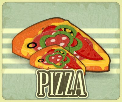 Stück Pizza auf Retro-Grafik
