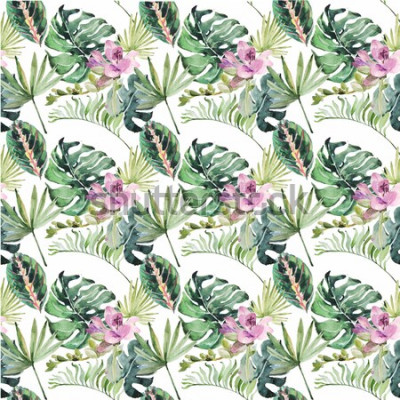 Fototapete Subtile tropische Blumen und Blätter