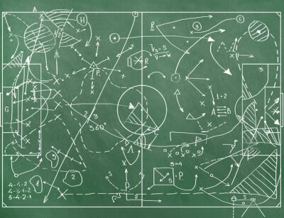 Fototapete Taktische Anleitung auf einer Grafik eines Fußballfelds