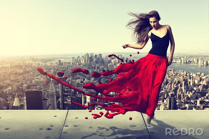 Fototapete Tanzende Frau im abstrakten Kleid