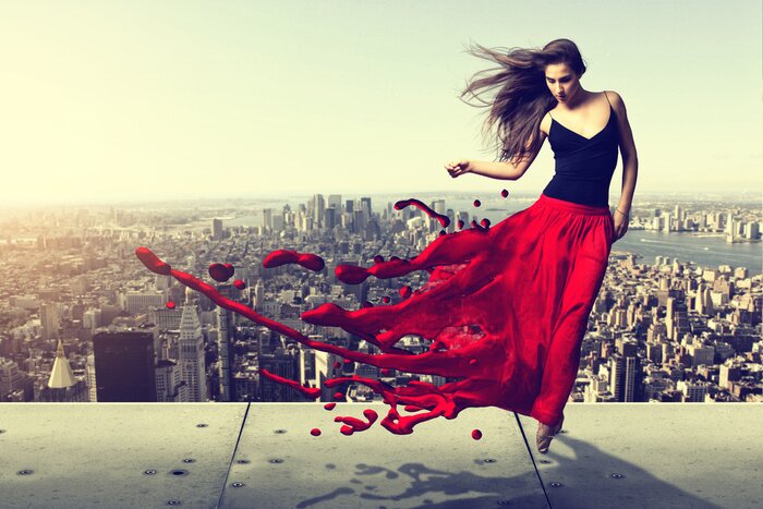 Fototapete Tanzende Frau im abstrakten Kleid