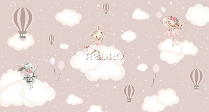 Fototapete Tanzende Tiere auf kleinen Wolken