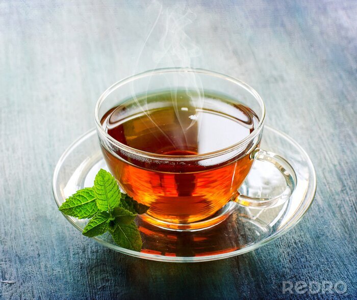 Fototapete Tasse mit Tee und Minze