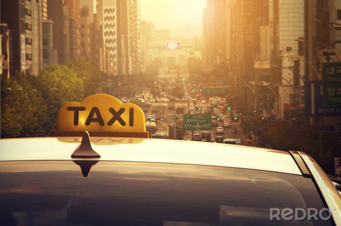 Fototapete Taxi im abendlichen Sonnenlicht