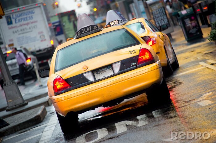 Fototapete Taxi uns schwarz-weiße Brooklyn-Brücke