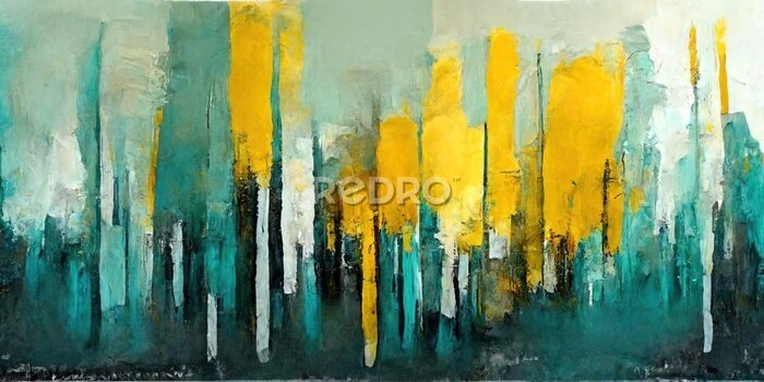 Fototapete Teal Grey and Yellow Abstract Art. Generative AI Technology