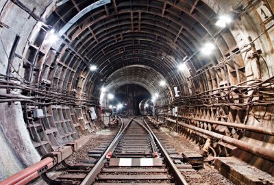 Fototapete Technischer Tunnel 3D mit Gleisen