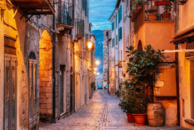 Fototapete Terracina, Italy. Night Evening View Of Old Street In Illuminations