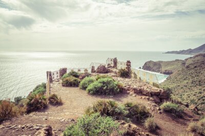Fototapete Terrasse mit Aussicht auf Strand und Meer