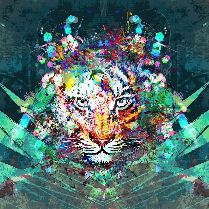 Fototapete Tiger in Farbflecken