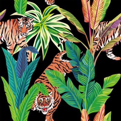Fototapete Tiger und tropischer Dschungel