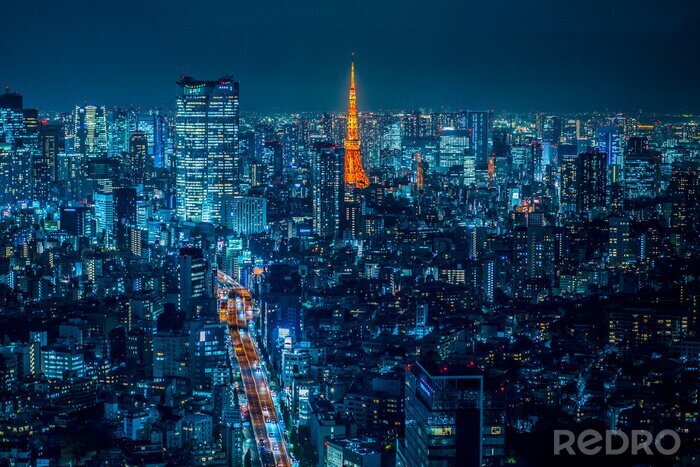Fototapete Tokio bei Nacht 3D