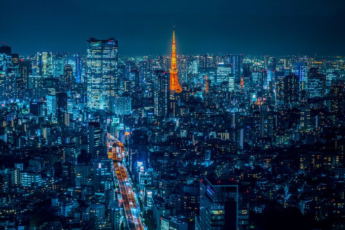 Fototapete Tokio bei Nacht 3D