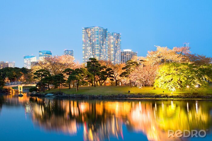 Fototapete Tokio-Panorama vom Garten aus