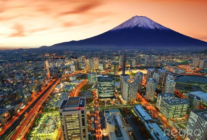 Fototapete Tokio und Berg Fuji bei Dämmerung