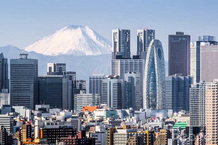Fototapete Tokio und Gebäude vor dem Hintergrund des Berges