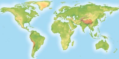 Fototapete Topografische Weltkarte