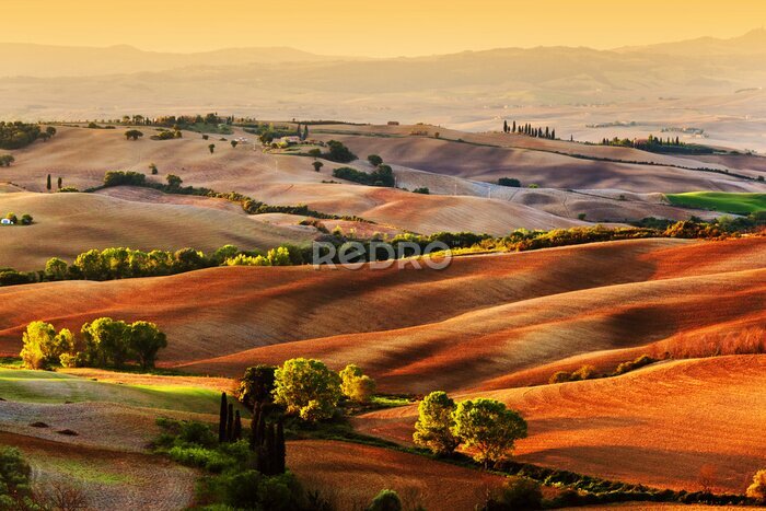 Fototapete Toskana Landschaft bei Sonnenaufgang