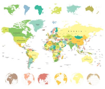 Fototapete Traditionelle Weltkarte mit Globen