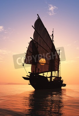 Fototapete Traditionelles chinesisches Schiff auf See