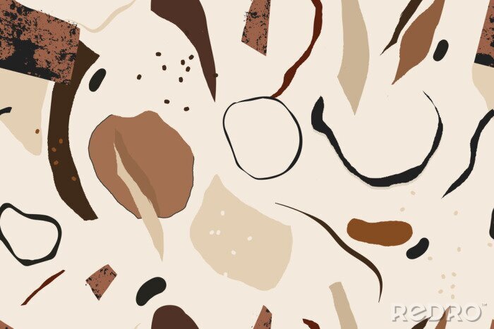 Fototapete Trendy artistic illustration pattern. Creative collage with shapes. Seamless pattern. Fashionable template for design.