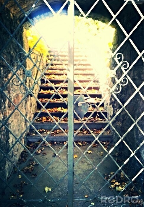 Fototapete Treppe hinter Gittern