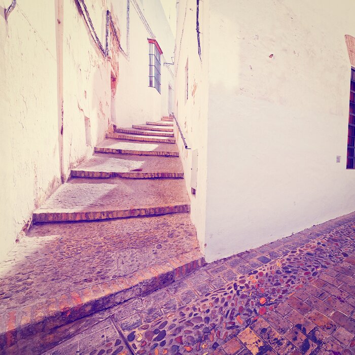 Fototapete Treppe im Rosaton