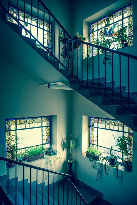 Fototapete Treppenhaus mit Pflanzen