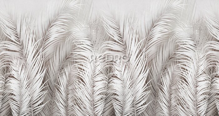 Fototapete Tropical palm leafs on grunge background. 