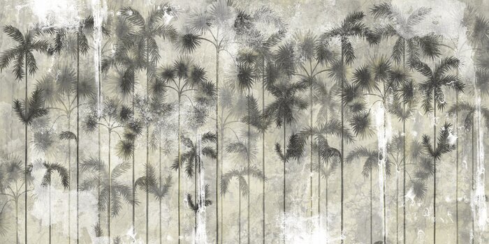 Fototapete tropical tall trees on a textured background imitation of the surface of the wall, photo wallpaper in the interior of the room