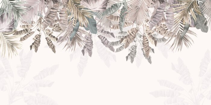 Fototapete tropical trees and leaves for digital printing wallpaper, custom design wallpaper - 3D illustration
