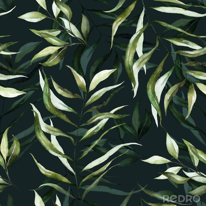 Fototapete Tropische Blätter auf dunkelgrünem Hintergrund