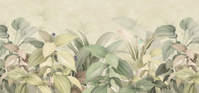 Fototapete Tropische Blätter in gedeckten Grüntönen