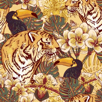 Tropische Blumen nahtlose Hintergrund mit Tiger