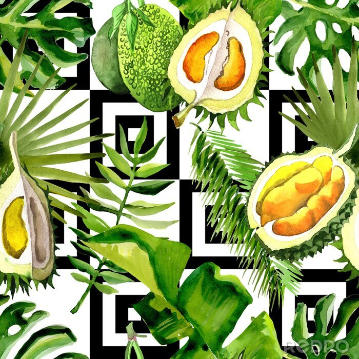Fototapete Tropische Früchte auf Blättern