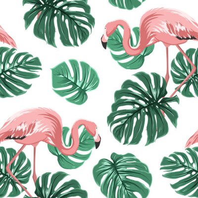 Tropischen Flamingos und Monsterablättern