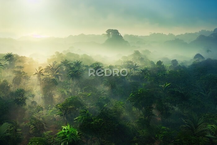 Fototapete Tropischer Wald bei Sonnenaufgang
