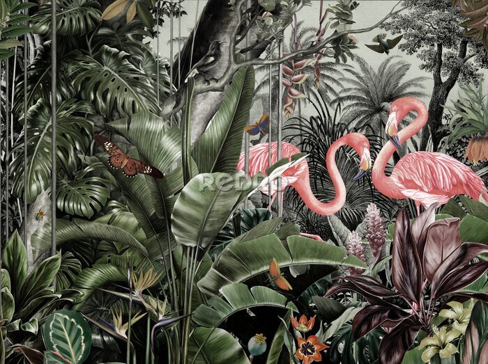 Fototapete Tropisches Muster mit Flamingos