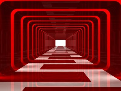 Fototapete Tunnel 3D mit rotem Licht