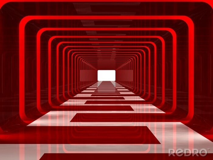 Fototapete Tunnel 3D mit rotem Licht