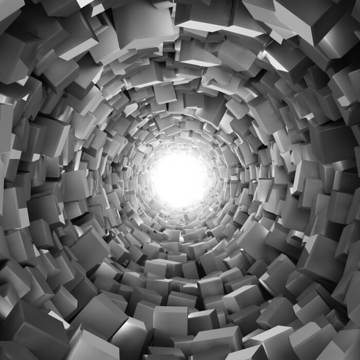 Fototapete Tunnel aus weißen Blöcken 3D