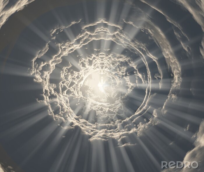 Fototapete Tunnel aus Wolken und Licht
