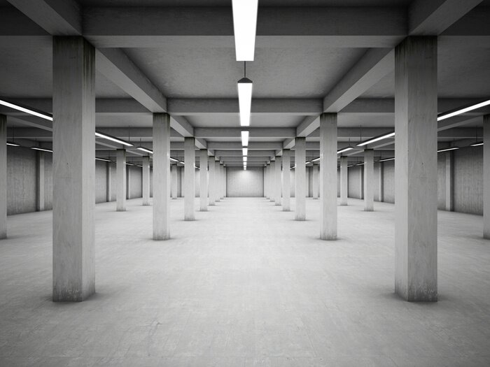 Fototapete Tunnel der Tiefgarage mit Säulen