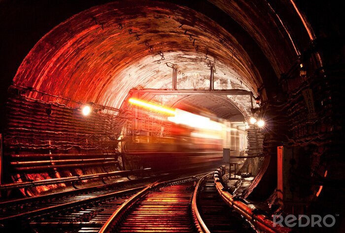 Fototapete Tunnel im roten Licht