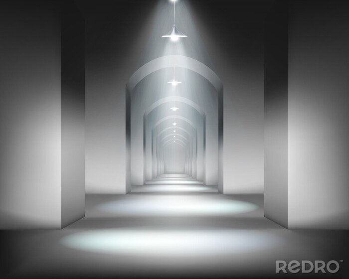 Fototapete Tunnel mit Bögen und Lampen