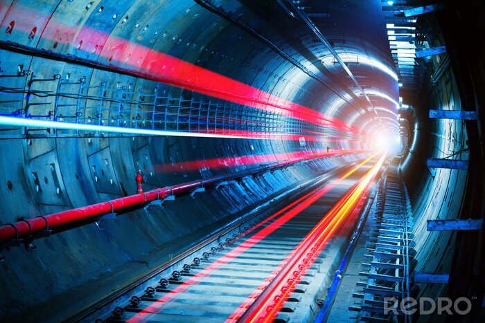 Fototapete Tunnel mit rotem Licht