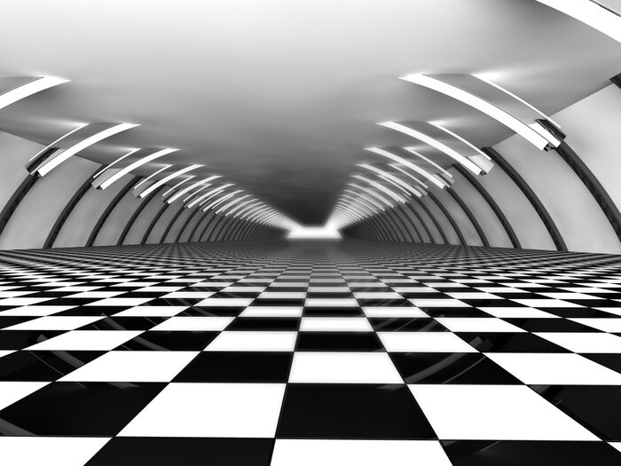 Fototapete Tunnel mit schwarz-weißem Boden