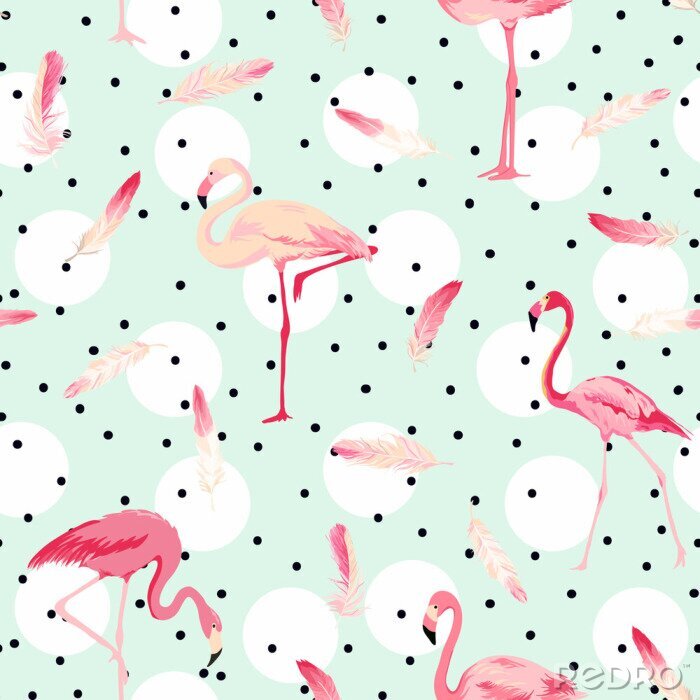Fototapete Tupfen-Flamingo-Vögel