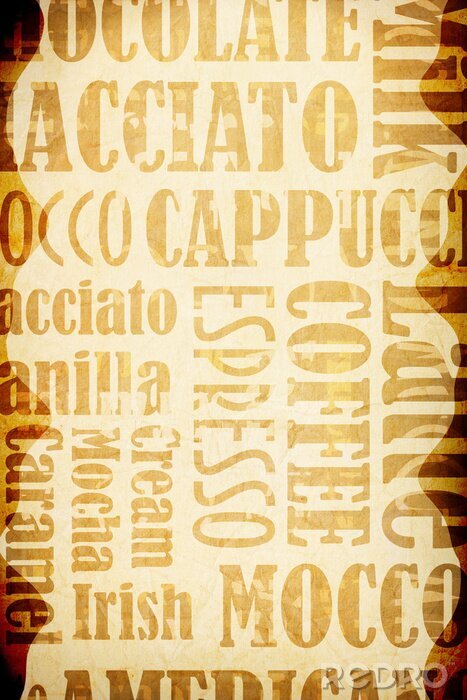 Fototapete Typografisches Motiv mit Kaffeesorten
